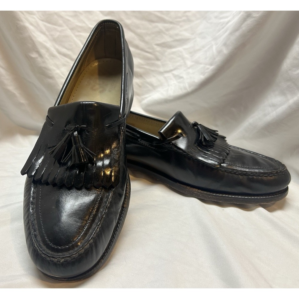 Mens 11 N Black Leather Tassel SAS Loafers